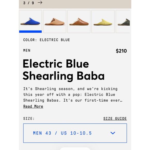 New! Sabah Electric Blue Suede Shearling Baba Mule Slipper Size 43 Men’s 10-10.5